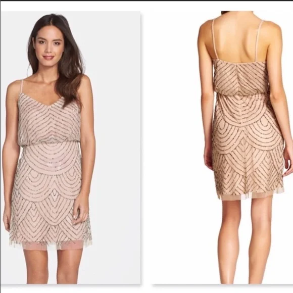 papell boutique evening beaded dress Adrianna Papell Beaded V-Neck Gown, Gunmetal Size (0) main image 1